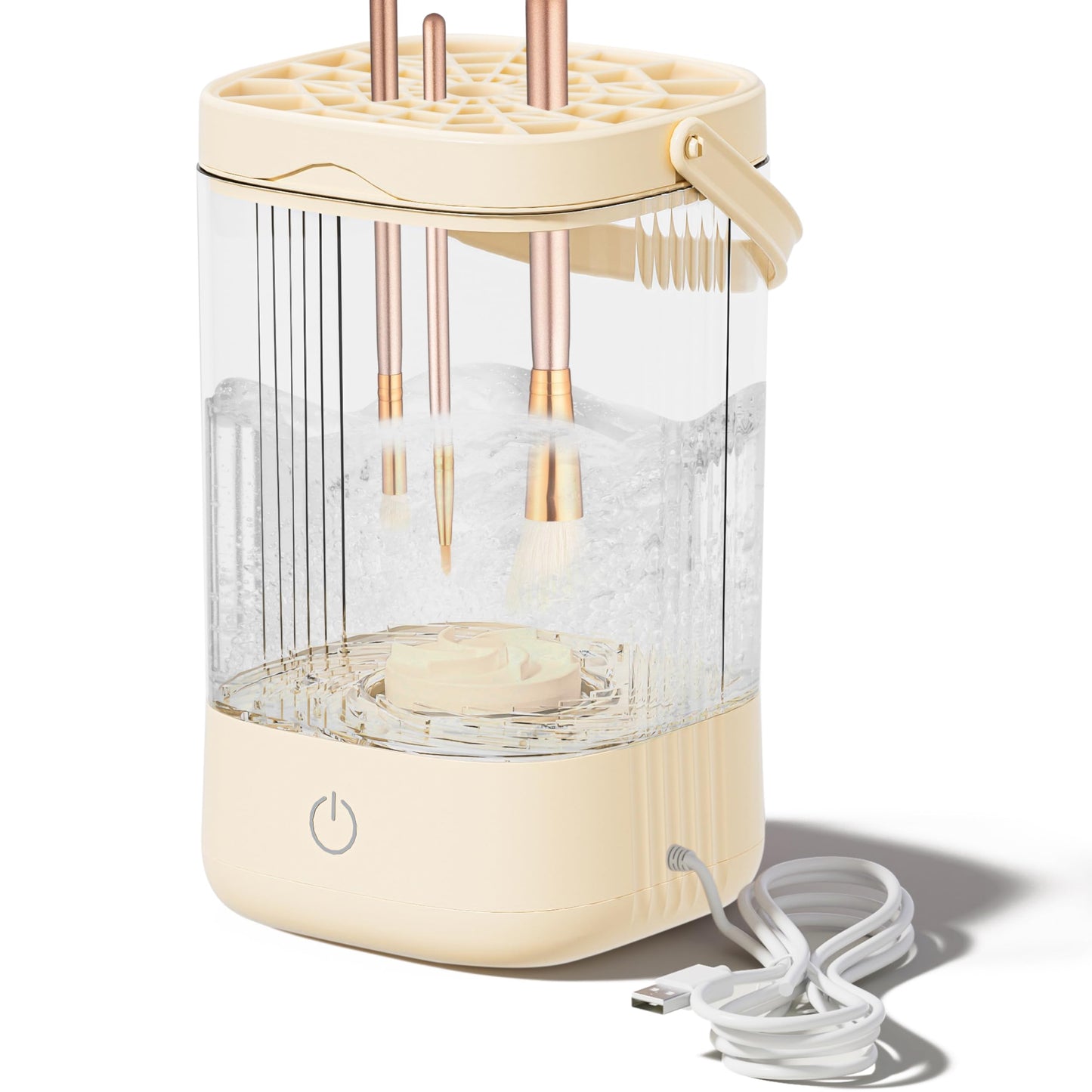 GQIRIL Electric Makeup Brush Cleaner - Portable Makeup Brushes Cleaning Machine Automatic Spinning Cosmetic Brushes Washer Make Up Brush Cleaner Tools for Most Sizes Brushes and Sponges (Beige)