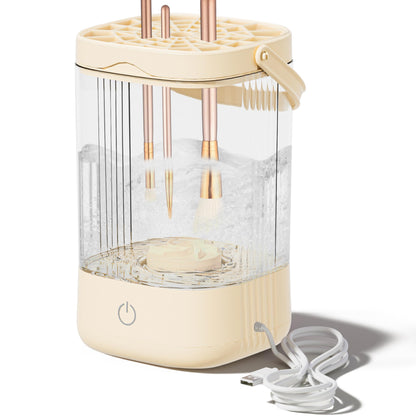 GQIRIL Electric Makeup Brush Cleaner - Portable Makeup Brushes Cleaning Machine Automatic Spinning Cosmetic Brushes Washer Make Up Brush Cleaner Tools for Most Sizes Brushes and Sponges (Beige)